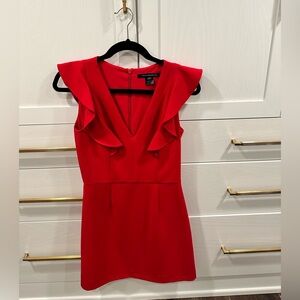 French connection whisper ruffle v neck dress